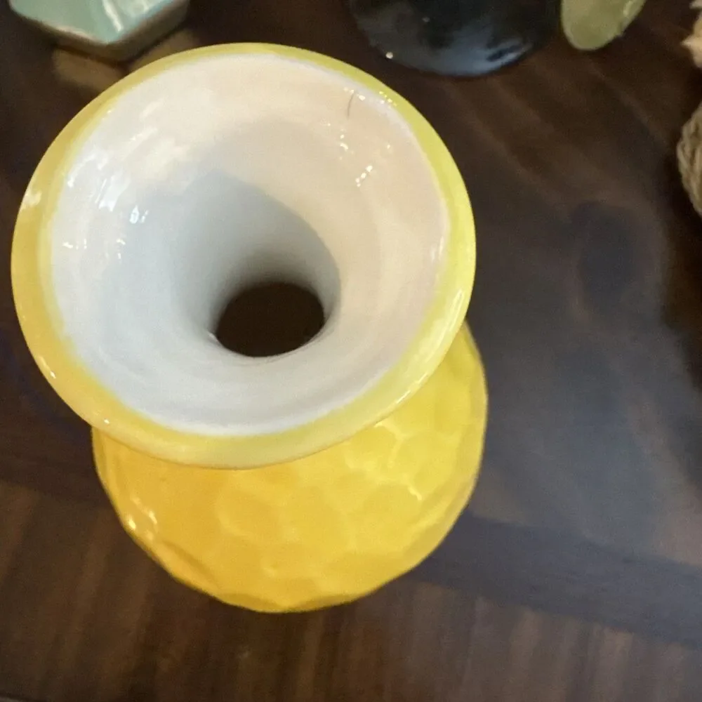 MCM Inspired Yellow Ceramic Vase With White Flower | Rare